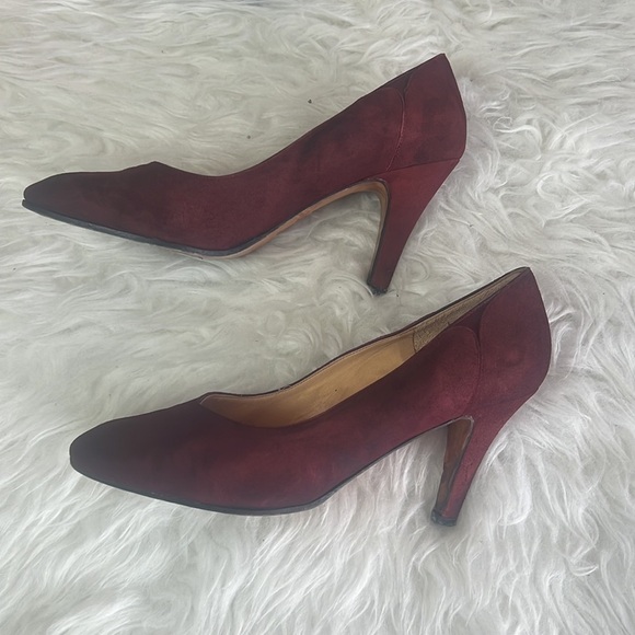 Vintage🧚♀️Luciano Suede Slip On Heel Pointed Toe Pumps Size EU 37.5 - Picture 4 of 16